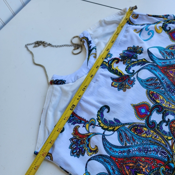 Silvers ute Halter  Jeweled Top Blouse Sleeveless Green White Paisley Chain Sz L - Picture 12 of 14